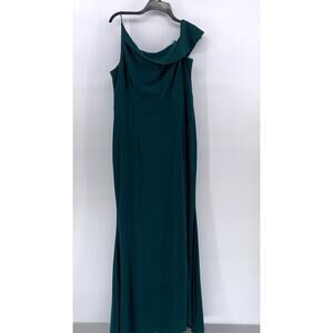 XSCAPE Women's Green Lucy Long Scuba Crepe One Shoulder Dress SZ 16